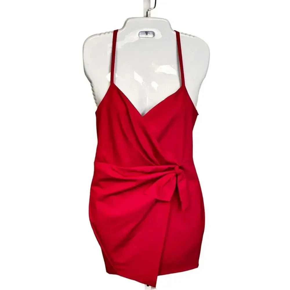 Parker Black Revolve Rebecca Dress Lipstick Hot Pink Wrap‎ Mini Women's 4 NWT